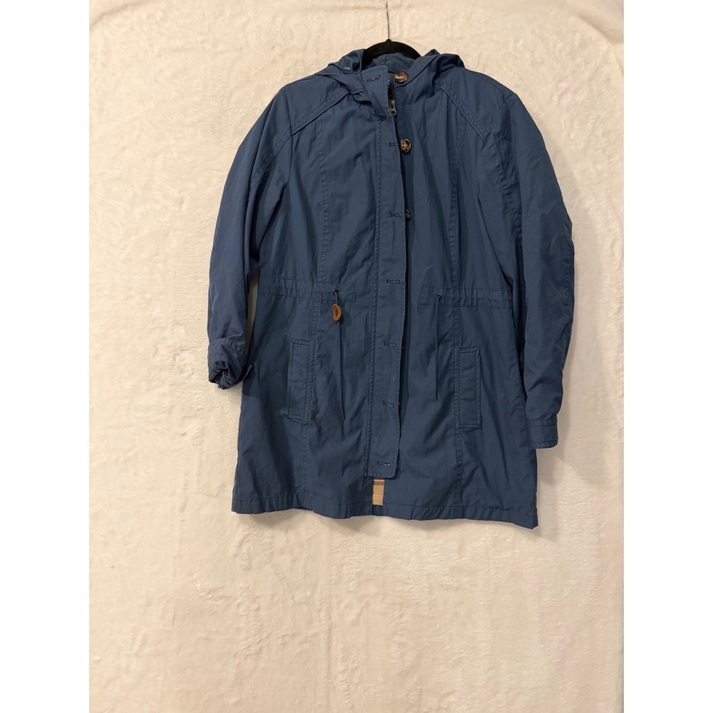 LL‎ Bean Hooded Utility Parka Jacket Womens Navy Blue Plaid Lined Coat 33in L